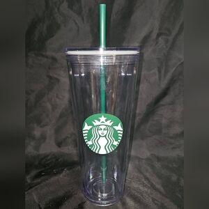 Starbucks Clear Tumbler with Green Logo and Straw
